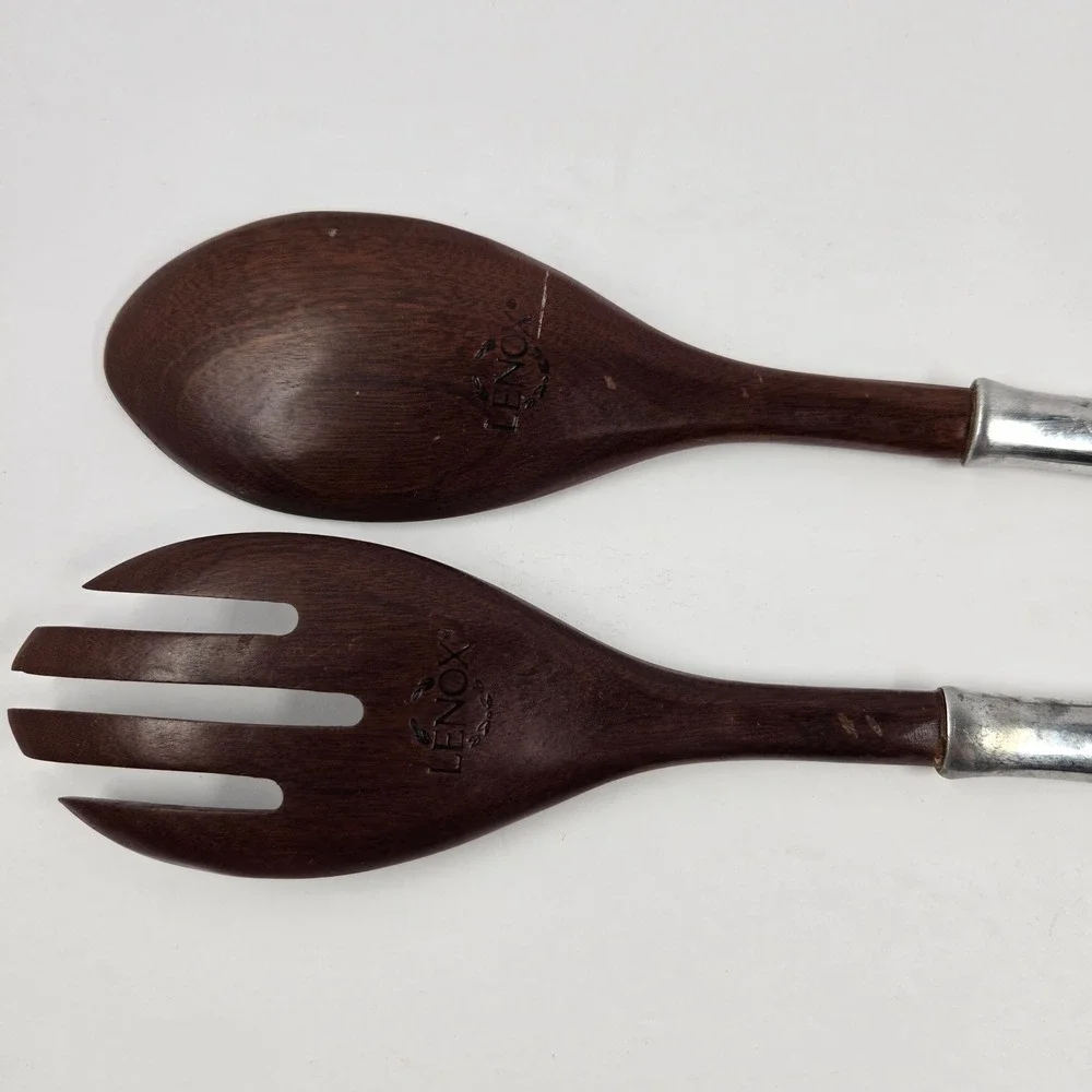 Vintage Lenox Dragonfly Wood Salad Serving Spoon Fork Set Art Nouveau 14